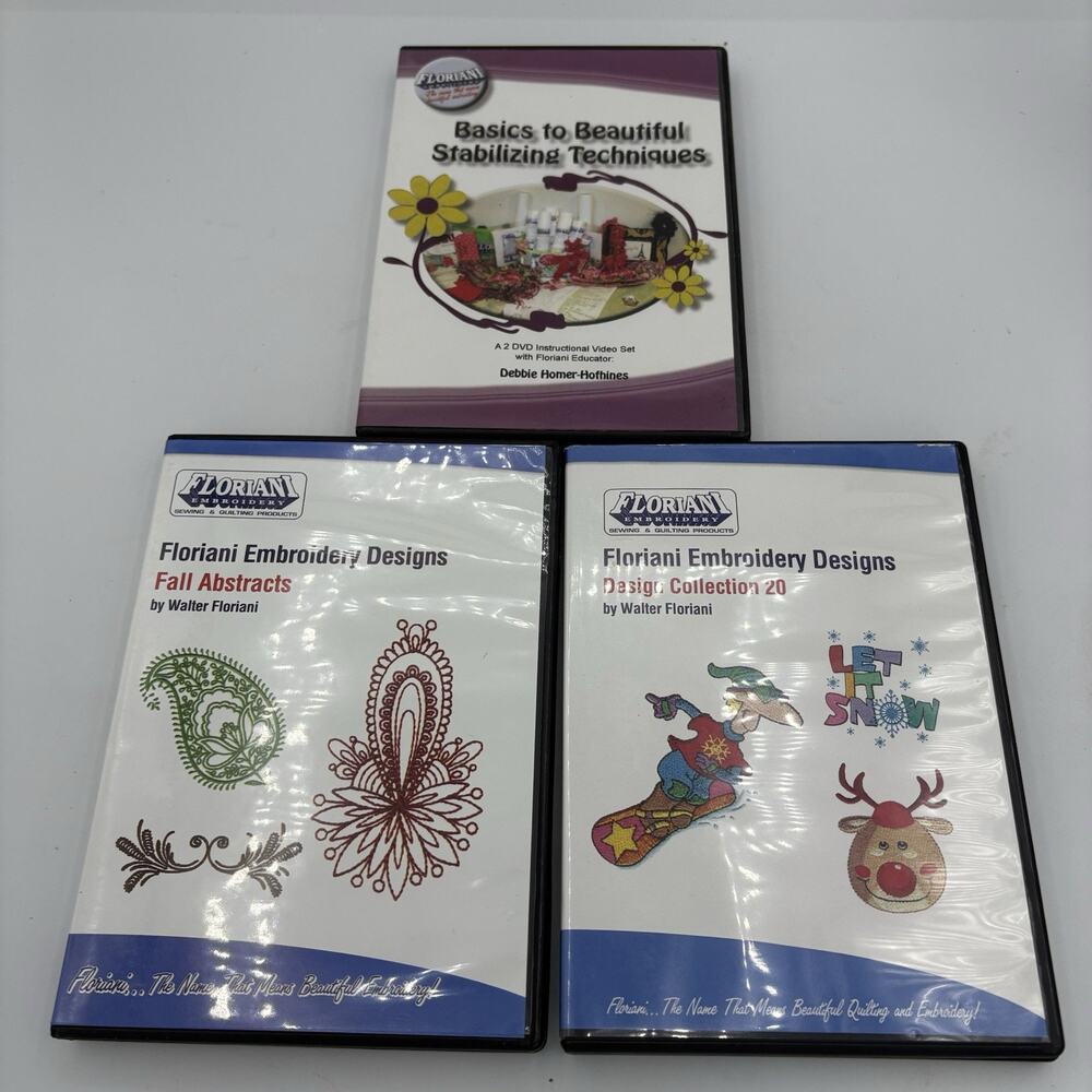 Floriani Embroidery DVD Lot of 3 Designs Basics Stabilizing Techniques Learn